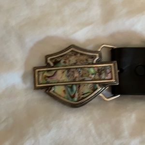 Black leather Harley belt ABALONE buckle